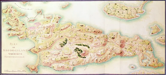 Mapa, de, rhode island, de, &39;The, guerra americana&39;, c.1780-81, (color, engraving)